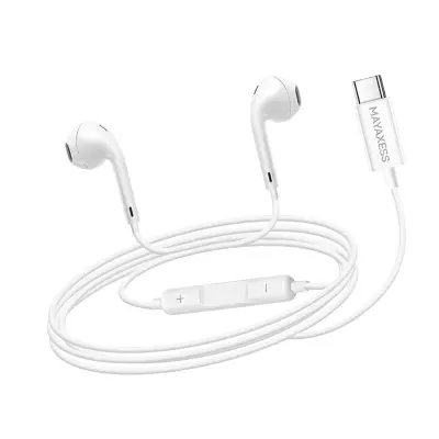 Mayaxess, Žične USB-C slušalke z vgrajenim mikrofonom za Samsung Galaxy A55, Bela