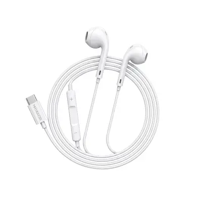 Mayaxess, Žične USB-C slušalke z vgrajenim mikrofonom za iPhone 16 Plus, Bela