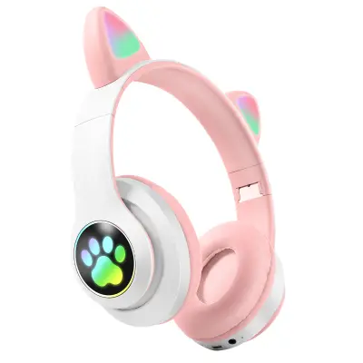 Brezžične Bluetooth slušalke za otroke s svetlečimi RGB mačjimi ušesi, Roza