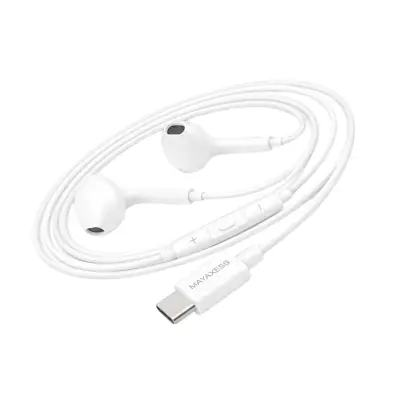 Mayaxess, Žične USB-C slušalke za iPhone 16 Pro z vgrajenim mikrofonom, Bela