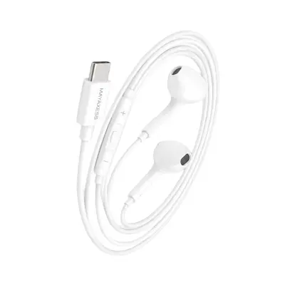 Mayaxess, Žične USB-C slušalke za Samsung Galaxy S20 Plus z vgrajenim mikrofonom, Bela