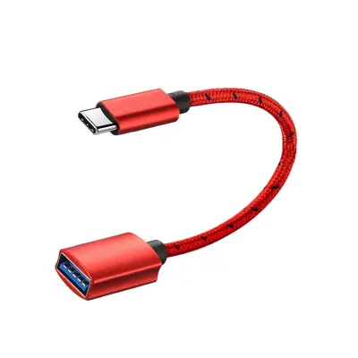 OTG adapter kabel 0.15m USB3.2 10Gbps Type-C na USB-A, pleten rdeč