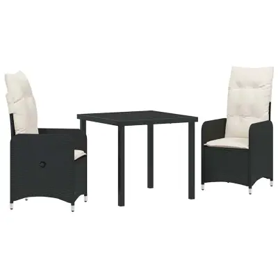 vidaXL Komplet za jedilnico v vrtu 3 pcs Črna poli ratan
