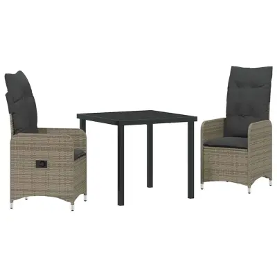 vidaXL Komplet za jedilnico v vrtu 3 pcs Siva poli ratan