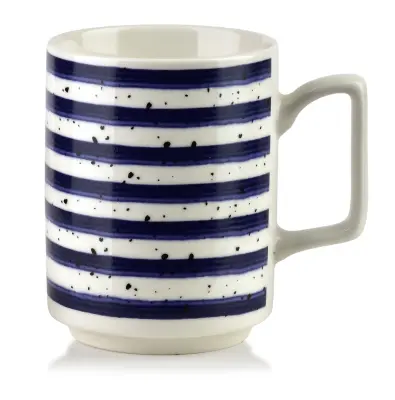 skodelica porcelan AffekDesign Joy 8x11x10cm modre črte 1kos