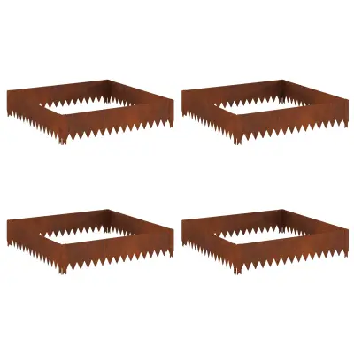 vidaXL Robovi trave 4 pcs 100 x 100 x 20 cm Jeklo Rjav