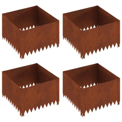 vidaXL Robovi trave 4 pcs 60 x 60 x 35 cm Jeklo Rjav