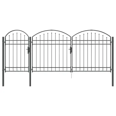 vidaXL Ograjna vrata z ukrivljenim vrhom Assen Siva 400 x 100 cm Jeklo
