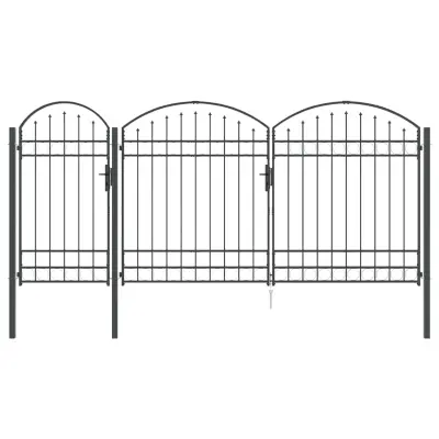 vidaXL Ograjna vrata z ukrivljenim vrhom Assen Siva 400 x 125 cm Jeklo