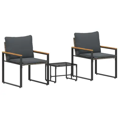 vidaXL Kompleti pohištva z blazino 3 pcs Siva in temno siva Ratan