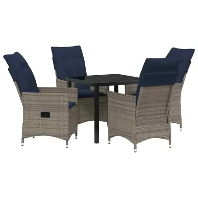 vidaXL Miza in stolčki z blazino 5 pcs Siva PE ratan