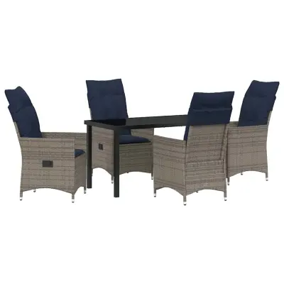 vidaXL Miza in stolčki z blazino 5 pcs Siva PE ratan