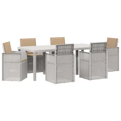 vidaXL Komplet za jedilnico v vrtu z blazino 7 pcs Bela in taupe PP