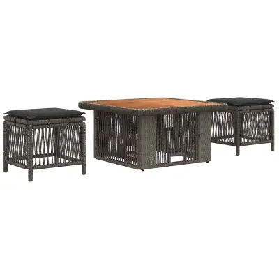 vidaXL Komplet za jedilnico v vrtu 3 pcs Siva in temno siva poli ratan