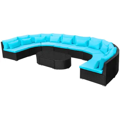 vidaXL Kotiščni sedežni set 11 pcs Modra poli ratan
