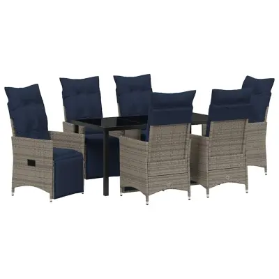 vidaXL Miza in stolčki z blazino 7 pcs Siva PE ratan