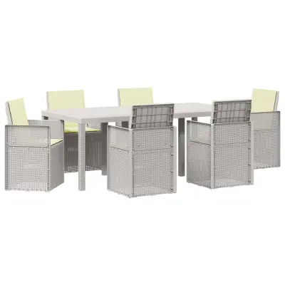 vidaXL Komplet za jedilnico v vrtu z blazino 7 pcs Bela in krem PP