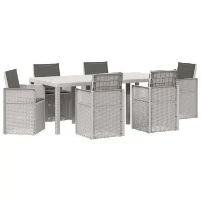 vidaXL Komplet za jedilnico v vrtu z blazino 7 pcs Bela in antracit PP