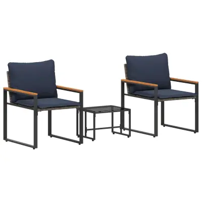 vidaXL Kompleti pohištva z blazino 3 pcs Siva in mornarsko modra Ratan