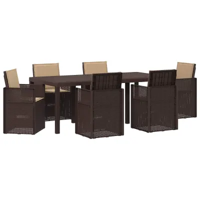 vidaXL Komplet za jedilnico v vrtu z blazino 7 pcs Rjava in taupe PP