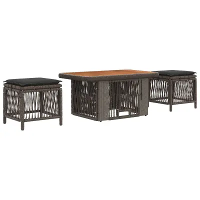 vidaXL Komplet za jedilnico v vrtu 3 pcs Siva in temno siva poli ratan