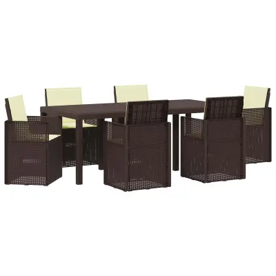 vidaXL Komplet za jedilnico v vrtu z blazino 7 pcs Rjava in krem PP