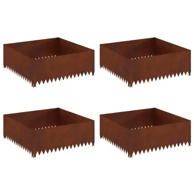 vidaXL Robovi trave 4 pcs 100 x 100 x 35 cm Jeklo Rjav