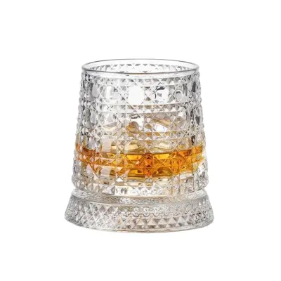 Vrtljiv kristalni kozarec za viski 260 ml, diamantni dizajn, steklo, premium darilna škatla | GLASORA