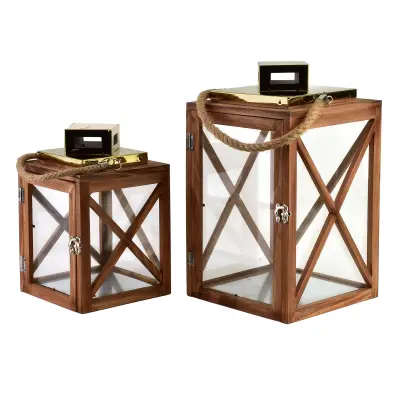 Laterna lesena Levi Gold Komplet 20,5x20,5x36cm 17x17x26cm zlata 2kos
