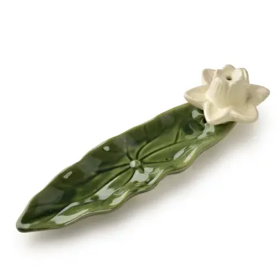 Podstavek za kadilo keramika Mondex Lotus 21x6x6cm zeleno kremna 1 kos
