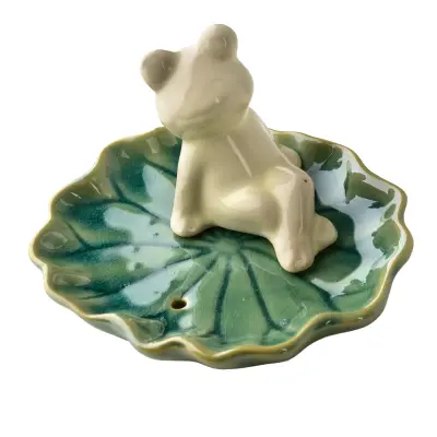 Podstavek za kadilo keramika Mondex Žabka 10x9x7cm zelena bela 1kos