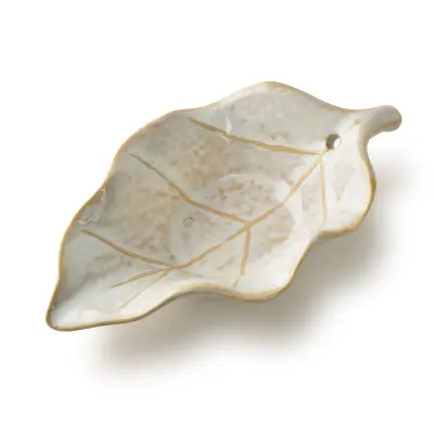 Podstavek za kadilo keramika Mondex Leaf 14x8x4cm bel bež 1kos