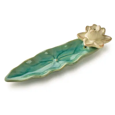 Podstavek za kadilo keramika Mondex Lotus 21x6x6 zeleno-kremna 1kos