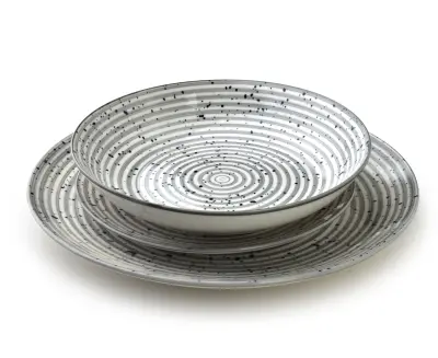 Jedilni servis porcelan Stripes Grey 27x19x20cm sivo 18delni set