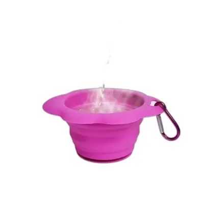 Zložljiva silikonska posoda za pse s priseskom in trakom Pink