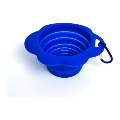 Zložljiva silikonska posoda za pse s priseskom in trakom Blue