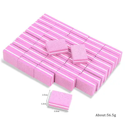 Mini obojestranska polirna gobica za nohte, pralna, 50 kos Pink