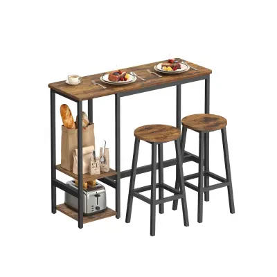 Set barske mize z 2 barskima stoloma, 40x110x90 cm, rjave barve