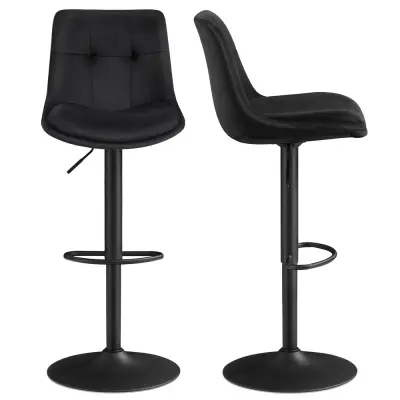 Set barskih stolov, nastavljiva višina, vrtljiv, z naslonom za hrbet in oporo za noge, 48,5x43x93,5-114 cm, črna