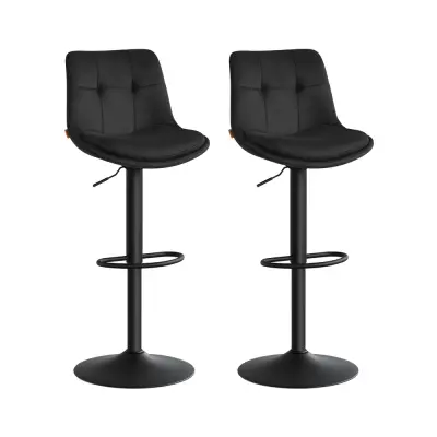 Set barskih stolov nastavljiv vrtljiv z naslonom za hrbet in oporo za noge 48,5x43x93,5 cm Črna