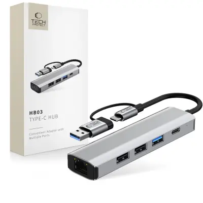 TECH-PROTECT HUB ADAPTER 5IN1 TYPE-C NA USB2.0 USB3.0 RJ45 RAČUNALNIK MACBOOK