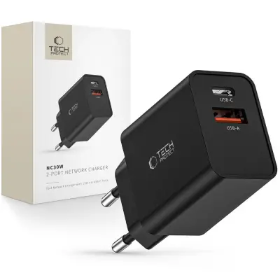 TECH-PROTECT 2-PORTNI POLNILEC ZA TELEFON PD30W QC3.0 ZA USB NAPRAVE
