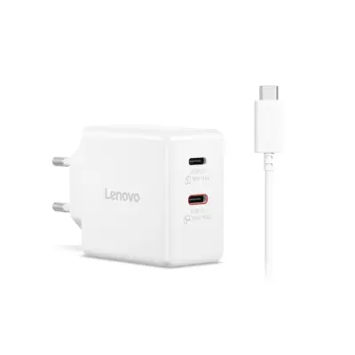 Napajalnik LENOVO Dual USB-C 65W GaN, bel