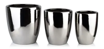 Okrasni lončki keramika Mondex Neva Silver 39x39x42 32x32x38,5 26x26x35 srebrna 3 kos