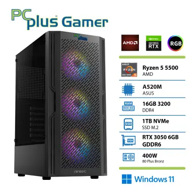 Namizni računalnik PCPLUS Gamer, Ryzen 5 5500, 16 GB RAM, 1 TB SSD, RTX 3050 6GB, W11H, gaming