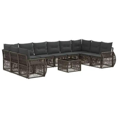 vidaXL Vrtna sedežna garnitura 11 pcs Siva in temno siva poli ratan