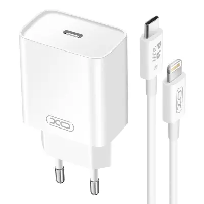 XO, 20W polnilec USB-C Power Delivery s kablom iPhone Lightning, Bela