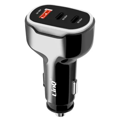LinQ, Kompaktni 50W dvojni polnilnik USB-C + USB za hitro polnjenje z vžigalnikom, Črna