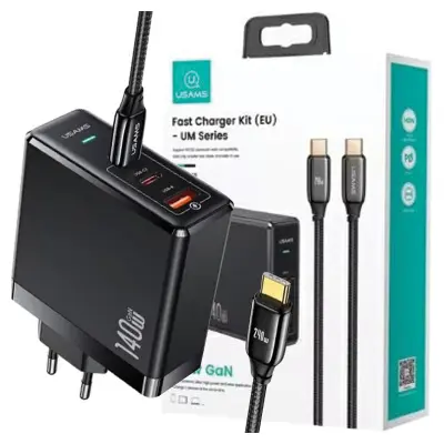 USAMS 2XUSB-C 1XUSB STENSKI POLNILEC ZA TELEFONE PD 140W HITRO POLNJENJE