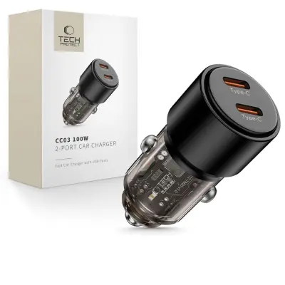 TECH-PROTECT AVTOPOLNILEC 2-PORTNI USB ZA TELEFONE CAR PD 100W
